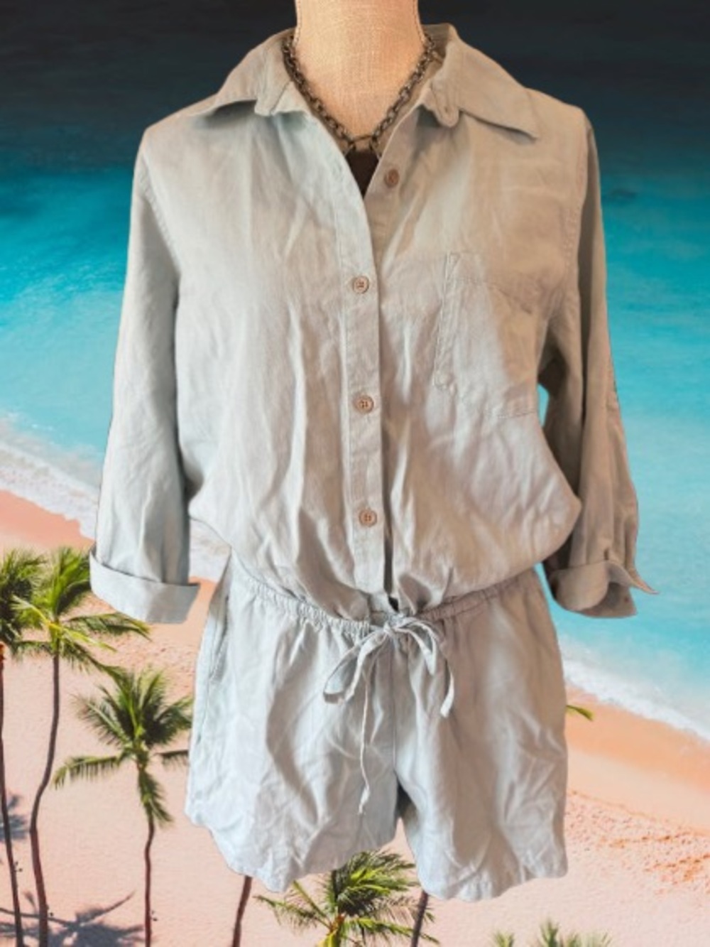 CAbi Light Blue Button-Front Romper- Medium